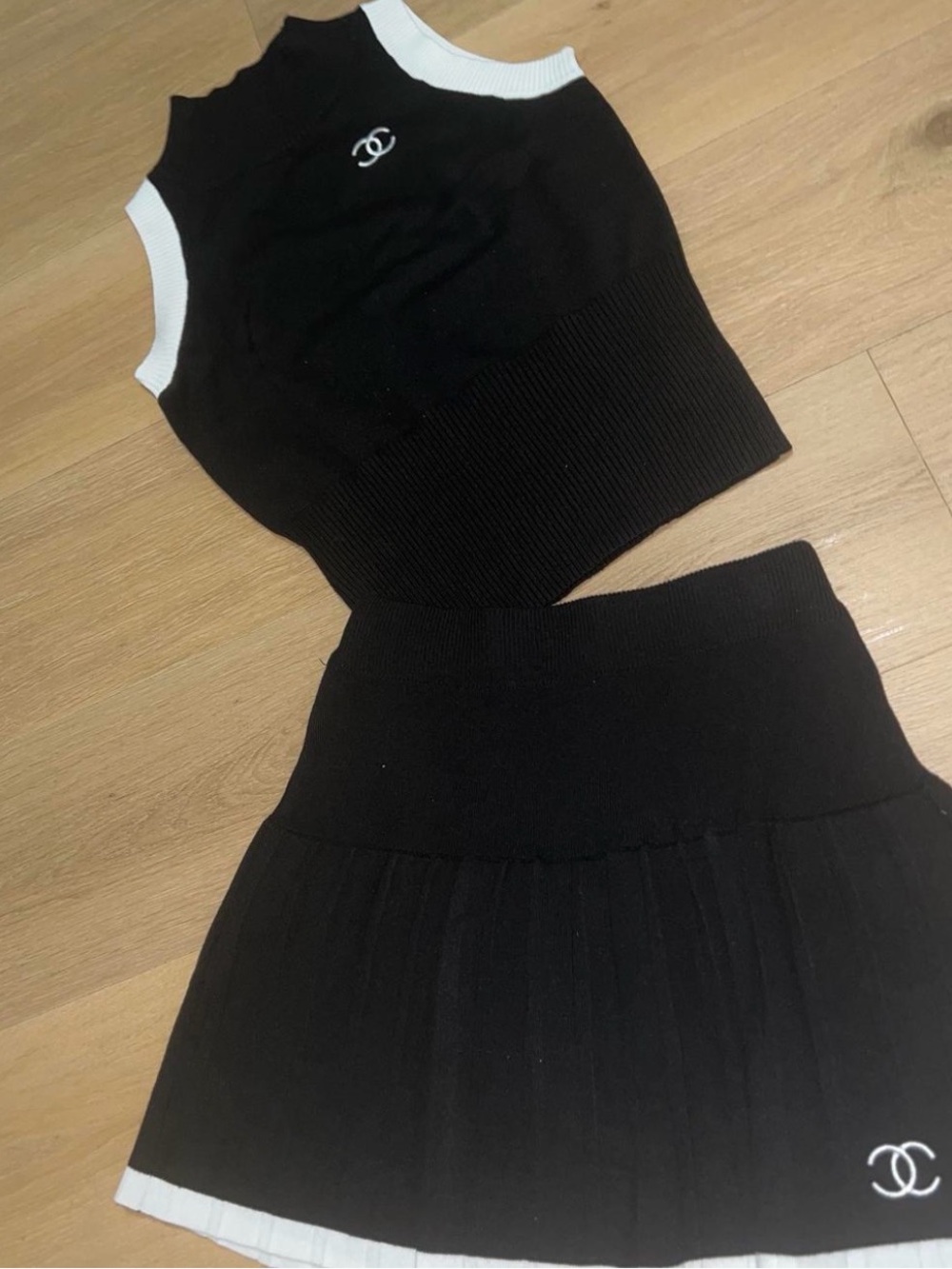 Designer inspired Black & White Knit Two-Piece Set